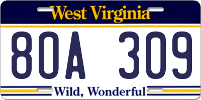 WV license plate 8OA309