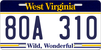 WV license plate 8OA310