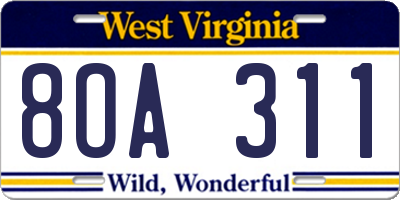 WV license plate 8OA311