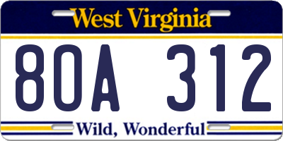 WV license plate 8OA312