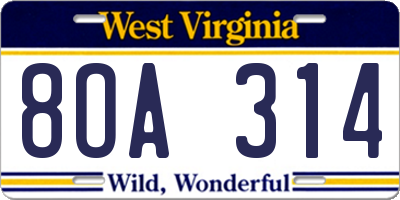 WV license plate 8OA314