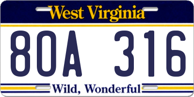 WV license plate 8OA316