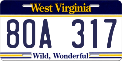 WV license plate 8OA317