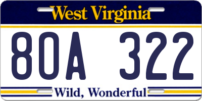 WV license plate 8OA322