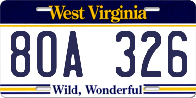 WV license plate 8OA326