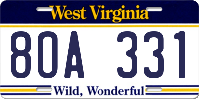 WV license plate 8OA331