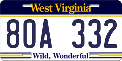 WV license plate 8OA332
