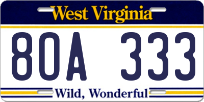 WV license plate 8OA333