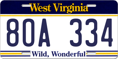 WV license plate 8OA334