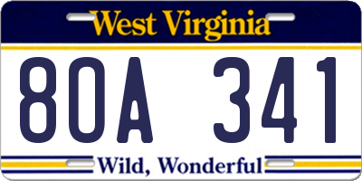 WV license plate 8OA341