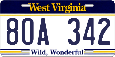 WV license plate 8OA342