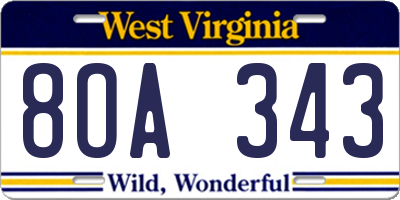 WV license plate 8OA343