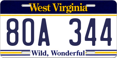 WV license plate 8OA344
