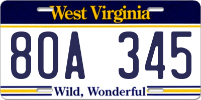 WV license plate 8OA345