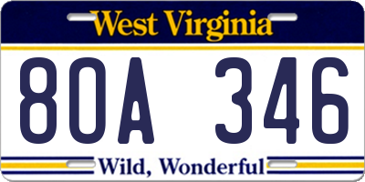 WV license plate 8OA346