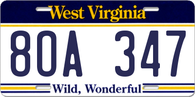 WV license plate 8OA347