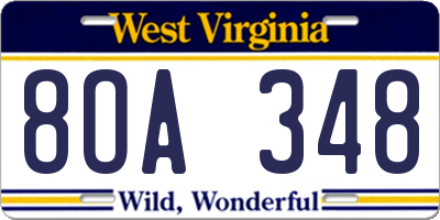 WV license plate 8OA348