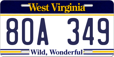 WV license plate 8OA349