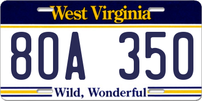 WV license plate 8OA350