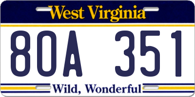 WV license plate 8OA351