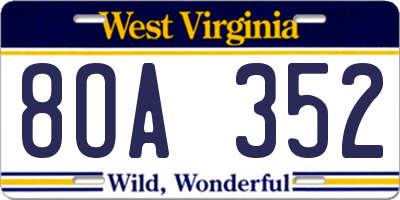 WV license plate 8OA352