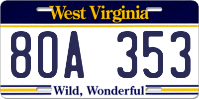 WV license plate 8OA353