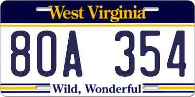 WV license plate 8OA354