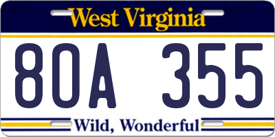 WV license plate 8OA355