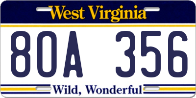 WV license plate 8OA356