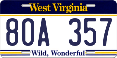 WV license plate 8OA357