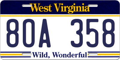 WV license plate 8OA358