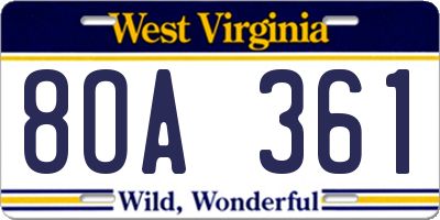 WV license plate 8OA361