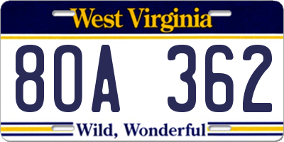 WV license plate 8OA362