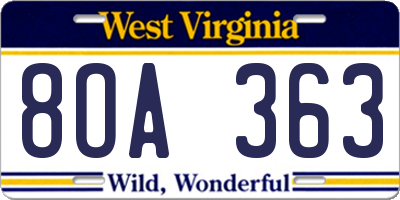 WV license plate 8OA363