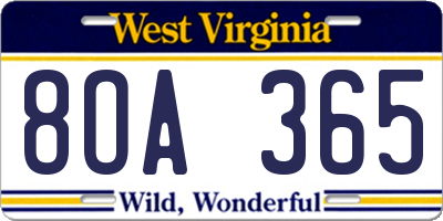 WV license plate 8OA365