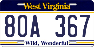 WV license plate 8OA367