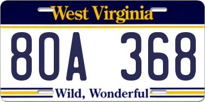 WV license plate 8OA368