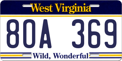 WV license plate 8OA369