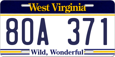 WV license plate 8OA371