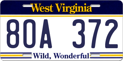 WV license plate 8OA372