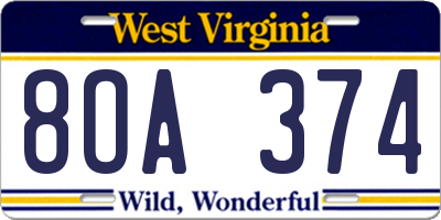 WV license plate 8OA374