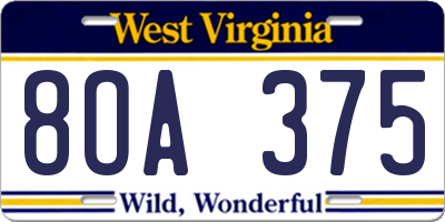WV license plate 8OA375
