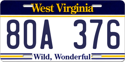 WV license plate 8OA376