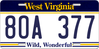 WV license plate 8OA377
