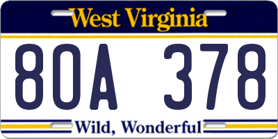 WV license plate 8OA378