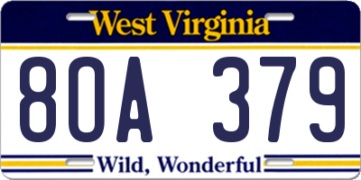 WV license plate 8OA379