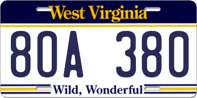 WV license plate 8OA380
