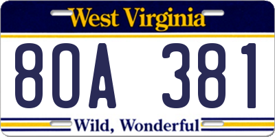 WV license plate 8OA381