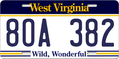 WV license plate 8OA382