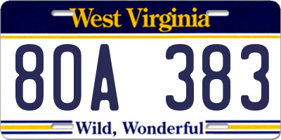 WV license plate 8OA383